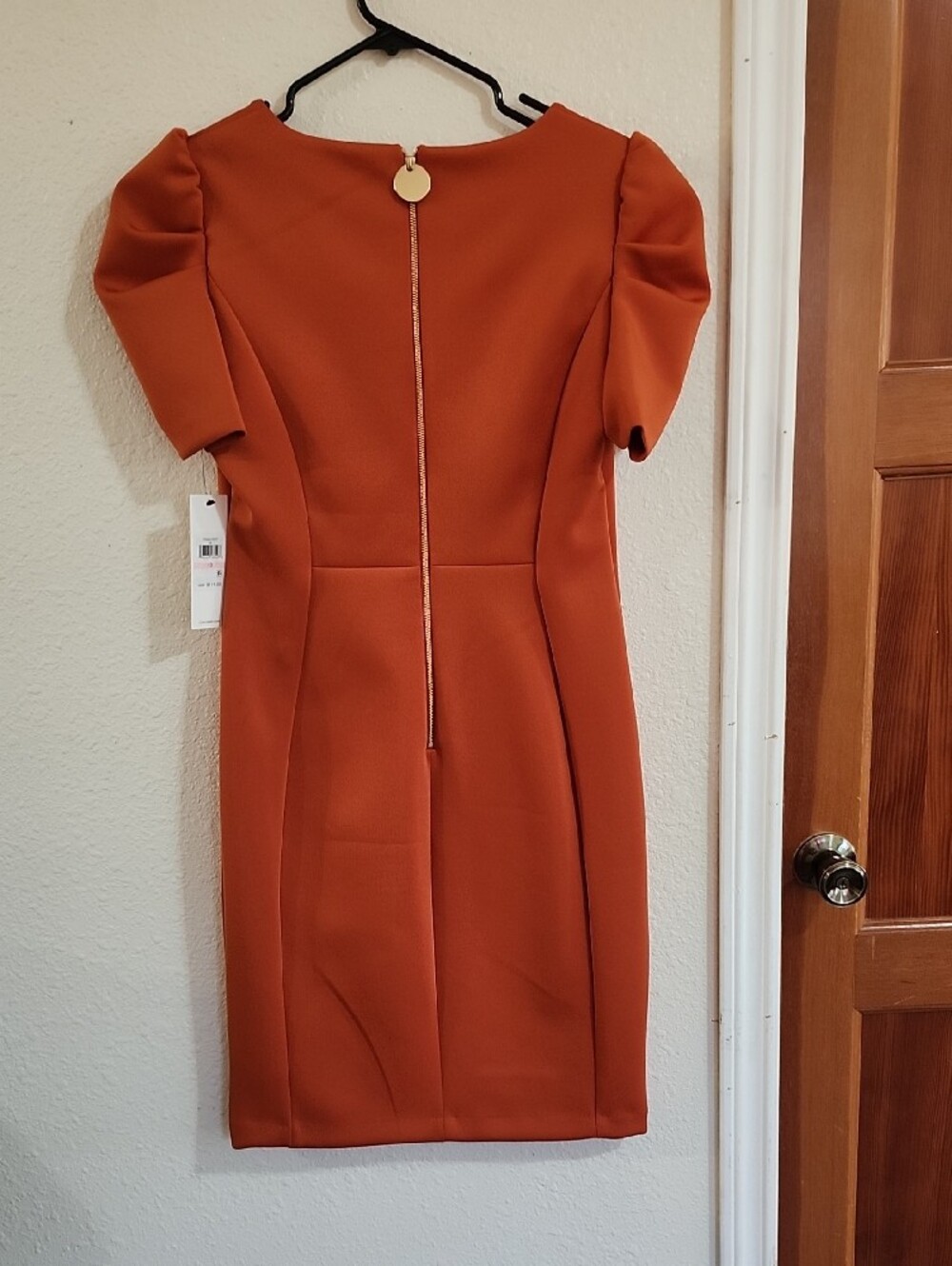 Calvin Klein Rust Orange Puff Sleeve Midi Dress - Picture 5 of 5